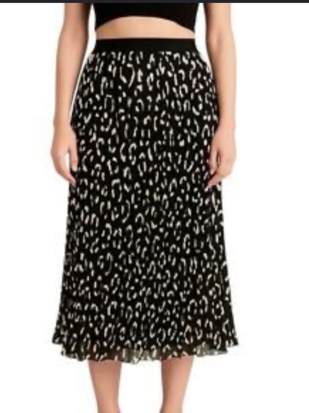 H&M Black and Cream Pleated Midi Skirt size US 6 - Picture 4 of 14